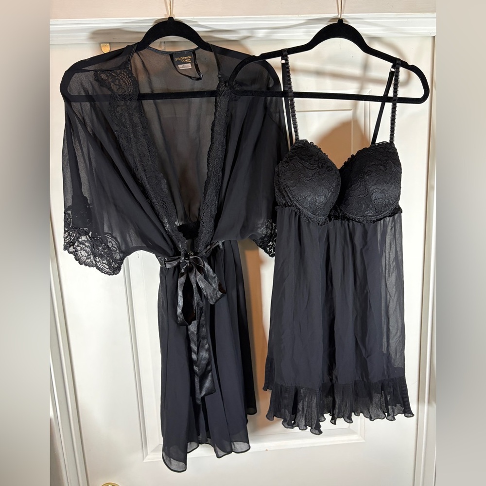 Black Lace Robe and Teddy Set
